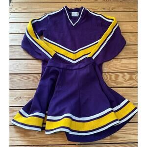 Vintage Kandel Knit Cheer Uniform Size 34 Purple Yellow Long Sleeve